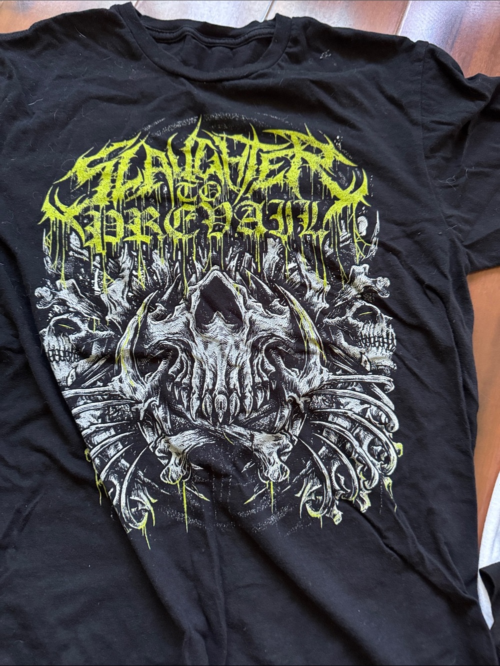 Slaughter to Prevail Band Tee with Neon Yellow and White Skull Design
